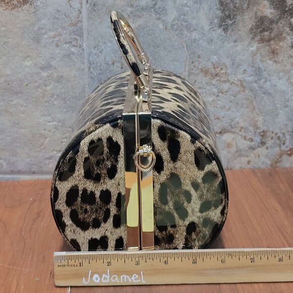 Leopard Print Round Barrel Shoulder Hand Bag - Picture 9 of 15